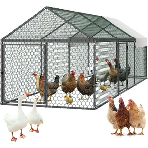 image:imageVEVOR Metal Chicken Coop for 68 Chickens 33 x 98 x 33 ft Small Chicken Cage with Waterproof Cover amp 3 Doors Spire Roof Poultry Run Compatible with Wooden Coops for Rabbit Hen Goose Duck