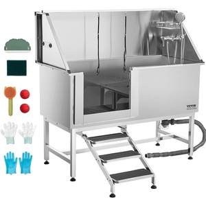 image:imageVEVOR Stainless Steel Dog Washing Station Professional 50 inch Pet Grooming Tub wStairs PE Water Filter Board Faucet amp Showerhead amp Soap Holder Bathtub for Large amp Medium amp Small Pets Left Door62 inch