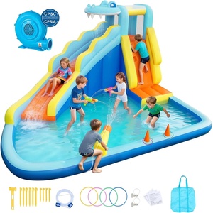 image:imageVEVOR Inflatable Water Slide Bounce House with Blower Compact 5in1 Kids Bouncy Castle with Slide Splash Pool Climbing Wall Basketball Hoop amp Bounce Area for KidsCrocodile Theme