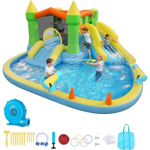 image:imageVEVOR Inflatable Water Slide Bounce House with Blower Compact 5in1 Kids Bouncy Castle with Slide Splash Pool Climbing Wall Basketball Hoop amp Bounce Area for KidsCastle Theme