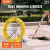 image:imageVEVOR Fish Tape Fiberglass 656 ft 516 in Duct Rodder Fishtape Wire Puller Cable Running Rod with Steel Reel Stand 3 Pulling Heads Fishing Tools for Walls and Electrical Conduit NonConductive516inch 656FT