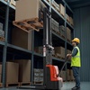 image:imageVEVOR Full Electric Pallet Stacker 3300 lbs Capacity 984 Lifting Height Pallet Lift Stacker Forklift with Straddle Legs amp Forks 866311 Inches Adjustable Fork Width Orange amp Black