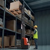 image:imageVEVOR Full Electric Pallet Stacker 3300 lbs Load Capacity 130 Max Lifting Height Pallet Lift Stacker Forklift with Straddle Legs amp Forks 866311 Inches Adjustable Fork Width Orange amp Black