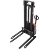 image:imageVEVOR Full Electric Pallet Stacker 3300 lbs Load Capacity 130 Max Lifting Height Pallet Lift Stacker Forklift with Straddle Legs amp Forks 866311 Inches Adjustable Fork Width Orange amp Black