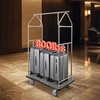image:imageVEVOR Hotel Luggage Cart 1200 lbs Heavy Duty Bellman Cart with Stainless Steel Frame 8 in Rubber Wheels Black Carpeted Deck Commercial Luggage Carrier Rolling Trolley for HotelsResorts Rose Gold424x25x71in