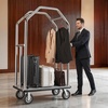 image:imageVEVOR Hotel Luggage Cart 1200 lbs Heavy Duty Bellman Cart with Stainless Steel Frame 8 in Rubber Wheels Black Carpeted Deck Commercial Luggage Carrier Rolling Trolley for HotelsResorts Rose Gold424x252x736in