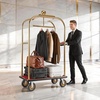 image:imageVEVOR Hotel Luggage Cart 1200 lbs Heavy Duty Bellman Cart with Stainless Steel Frame 8 in Rubber Wheels Black Carpeted Deck Commercial Luggage Carrier Rolling Trolley for HotelsResorts Rose Gold425x252x764in