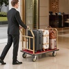 image:imageVEVOR Hotel Luggage Cart 1200 lbs Heavy Duty Bellman Cart with Stainless Steel Frame 8 in Rubber Wheels Black Carpeted Deck Commercial Luggage Carrier Rolling Trolley for HotelsResorts Rose Gold425x256x382in