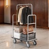 image:imageVEVOR Hotel Luggage Cart Brushed Stainless Steel Finish Bellmans Cart 1200 LBS Valet Cart with Grey Carpeted Deck and 8inch Rubber Wheels Ideal for Hotels Condos Resorts Silver