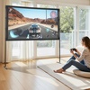 image:imageVEVOR Projector Screen with Stand 120 inch 169 4K 1080 HD Outdoor Movie Screen with Stand WrinkleFree Projection Screen with Bar Feet and Carry Bag for Home Theater Cinema Backyard Movie NightFlatfooted 80