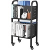 image:imageVEVOR Rolling Library Book Cart 150 lbs Capacity 177 x 130 x 346Inch Library Cart Double Sided LShaped Shelves with 2Inch Lockable Wheels Book Truck for Home Shelves Office and School Black150 LBS