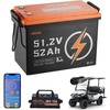 image:imageVEVOR 48V 512V 52AH Lithium Golf Cart Battery with 15A Charger Lifepo4 Battery Kit Builtin 100A BMS 4000 Cycles 2C Discharge Rate Bluetooth amp Mobile APP for Golf Carts Trolling Motors