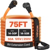 image:imageVEVOR 50 Amp 75 Feet RV Extension Cord 125V250V 7500W Heavy Duty 63  81 Gauge STW RV Power Cord NEMA 1450P to NEMA 1450R with Power Indicator Cord Organizer 15A Adapter for Camper Trailer