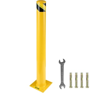 image:imageBestEquip Safety Bollard 3645 Safety Barrier Bollard 412 OD 36 Height Yellow Powder Coat Pipe Steel Safety Barrier with 4 Free Anchor Bolts for TrafficSensitive Area48Hx45D