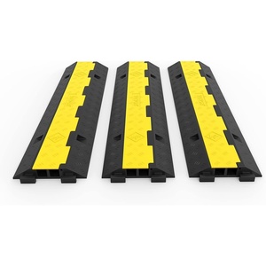 image:imageHappybuy 3 Pack of 2 Channel 11000lbs per Axle Capacity Protective Wire Cord Ramp Driveway Rubber Traffic Speed Bumps Cable ProtectorCable Protector
