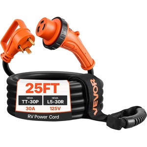 image:imageVEVOR 30 Amp 25 Feet RV Power Cord 125V 3750W Heavy Duty 103 Gauge STW Generator Cord NEMA TT30P to NEMA L530R with Twist Lock Indicator Light Grip Handle 15A Adapter for RV Trailer Black