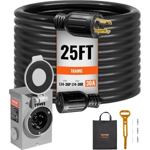 image:imageVEVOR 30 Amp Generator Cord and Power Inlet Box Kit 25 FT Generator Extension Cord NEMA L1430PL1430R STW 10 AWG with Twist Lock Connector PreDrilled Inlet Box ETL Listed  for RV Outdoor NEMA L1430PL1430R STW 10 AWG Extension Cord with Twist Lock Connector PreDrilled Inlet Box ETL Listed25 FT
