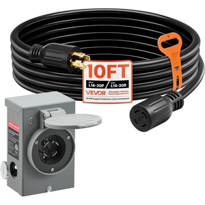 image:imageVEVOR 30 Amp Generator Cord and Power Inlet Box Kit 25 FT Generator Extension Cord NEMA L1430PL1430R STW 10 AWG with Twist Lock Connector PreDrilled Inlet Box ETL Listed  for RV Outdoor NEMA L1430PL1430R STW 10 AWG Extension Cord with Twist Lock Connector PreDrilled Inlet Box ETL Listed10 FT