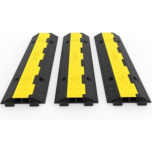 image:imageVEVOR 5 Channel Cable Protectors Extreme Rubber Cable Ramps Heavy Duty Protective Cable Wire Cord Ramp Driveway Rubber Traffic Speed Bumps Cable Protector 5Channel 1Pack18000Lb  for Driveway Modular Interlocking Connection Heavy Duty Cable Traffic Speed Bump with FlipOpen Top Cover Black  Yellow3PC2 Channel