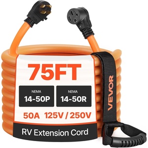 image:imageVEVOR 50 Amp 75 Feet RV Extension Cord 125V250V 7500W Heavy Duty 63  81 Gauge STW RV Power Cord NEMA 1450P to NEMA 1450R with Power Indicator Cord Organizer 15A Adapter for Camper Trailer