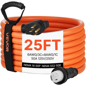 image:imageVEVOR 50 Amp Generator Cord 25 Feet 125250V RV Power Cord NEMA 1450P to SS250R with Twist Lock Grip Handle Heavy Duty 6AWG3  8AWG1 Generator Cable for RV Camper Generator to House Orange