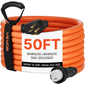 image:imageVEVOR 50 Amp Generator Cord 50 Feet 125250V RV Power Cord NEMA 1450P to SS250R with Twist Lock Grip Handle Heavy Duty 6AWG3  8AWG1 Generator Cable for RV Camper Generator to House Orange