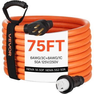 image:imageVEVOR 50 Amp Generator Cord 75 Feet 125250V RV Power Cord NEMA 1450P to SS250R with Twist Lock Grip Handle Heavy Duty 6AWG3  8AWG1 Generator Cable for RV Camper Generator to House Orange