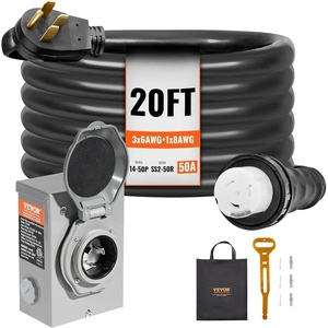 image:imageVEVOR 50 Amp Generator Cord and Power Inlet Box Kit 50FT Generator Extension Cord NEMA 1450PSS250R STW 6381 AWG with Twist Lock Connector PreDrilled Inlet Box ETL Listed20 FT