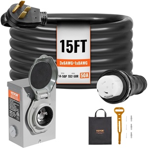 image:imageVEVOR 50 Amp Generator Cord and Power Inlet Box Kit 50FT Generator Extension Cord NEMA 1450PSS250R STW 6381 AWG with Twist Lock Connector PreDrilled Inlet Box ETL Listed15 FT