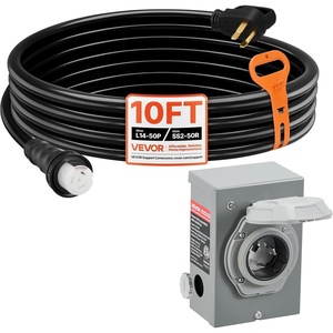 image:imageVEVOR 50 Amp Generator Cord and Power Inlet Box Kit 50FT Generator Extension Cord NEMA 1450PSS250R STW 6381 AWG with Twist Lock Connector PreDrilled Inlet Box ETL Listed10 FT