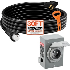 image:imageVEVOR 50 Amp Generator Cord and Power Inlet Box Kit 50FT Generator Extension Cord NEMA 1450PSS250R STW 6381 AWG with Twist Lock Connector PreDrilled Inlet Box ETL Listed30 FT