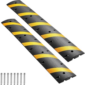 image:imageVEVOR 6FT Rubber Driveway Speed Bumps for Road2PCS Heavy Duty 2 Channel Modular Traffic Speed Humps 22000 lbsAxle Load Capacity 72 Cable Protector Ramp with Screws for Asphalt Concrete Gravel2 Pack6FT