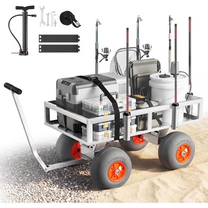 image:imageVEVOR Beach Fishing Cart 200 lbs Load Capacity Foldable Fishing Cart with HeavyDuty Carbon Steel Frame 13Inch AllTerrain PU Balloon Tires 7 Rod Holders for Outdoor Activities Camping Picnic565 D x 256 W x 354 H