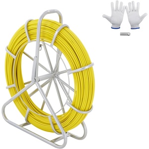 image:imageVEVOR Fish Tape Fiberglass 656 ft 516 in Duct Rodder Fishtape Wire Puller Cable Running Rod with Steel Reel Stand 3 Pulling Heads Fishing Tools for Walls and Electrical Conduit NonConductive14Inch x 656FT