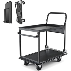 image:imageVEVOR Heavy Duty 2 Tier Platform Hand Truck 700 lbs 2 Tier Push Tool Cart with HighStrength Steel Utility Cart for Warehouse Garage Workshop Office287 x 185 x 323 in 730 x 470 x 820 mm