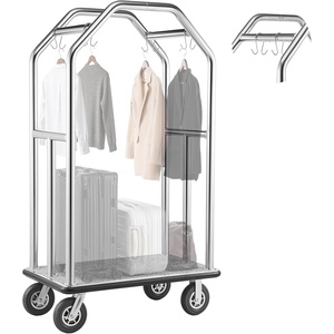 image:imageVEVOR Hotel Luggage Cart 1200 lbs Heavy Duty Bellman Cart with Stainless Steel Frame 8 in Rubber Wheels Black Carpeted Deck Commercial Luggage Carrier Rolling Trolley for HotelsResorts Rose Gold424x252x736in