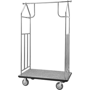 image:imageVEVOR Hotel Luggage Cart 1200 lbs Heavy Duty Bellman Cart with Stainless Steel Frame 8 in Rubber Wheels Black Carpeted Deck Commercial Luggage Carrier Rolling Trolley for HotelsResorts Rose Gold424x25x71in