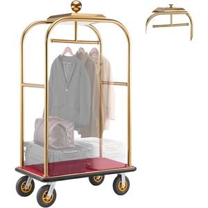 image:imageVEVOR Hotel Luggage Cart 1200 lbs Heavy Duty Bellman Cart with Stainless Steel Frame 8 in Rubber Wheels Black Carpeted Deck Commercial Luggage Carrier Rolling Trolley for HotelsResorts Rose Gold425x252x764in