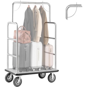 image:imageVEVOR Hotel Luggage Cart Brushed Stainless Steel Finish Bellmans Cart 1200 LBS Valet Cart with Grey Carpeted Deck and 8inch Rubber Wheels Ideal for Hotels Condos Resorts Silver