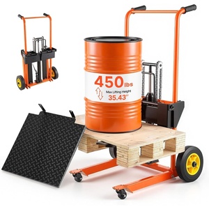 image:imageVEVOR Hydraulic Material Lift Winch Stacker 450 lbs Load Capacity 354 Max Lifting Height Pallet Truck Dolly with Fork Lift Table Foldable amp Portable Pallet Jack Table Cart Orange amp Black