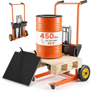 image:imageVEVOR Hydraulic Material Lift Winch Stacker 450 lbs Load Capacity 394 Max Lifting Height Pallet Truck Dolly with Fork Lift Table Foldable amp Portable Pallet Jack Table Cart Orange amp Black