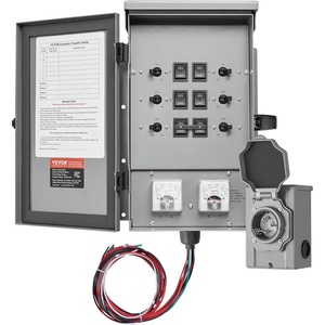 image:imageVEVOR Manual Transfer 30Amp 6Circuit Prewired Generator Transfer Kit with NEMA L1430P Power Inlet Box DoubleThrow NEMA 3R Mechanical Watt Meter for 7500W Generators30 Amp  6 Circuit