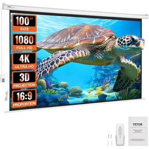 image:imageVEVOR Projector Screen 100 inch Manual Pull Down Projector Screen 169 4K 1080 HD Projector Screen AutoLocking Portable Projection Screen Projector Screen for Family Home Office TheaterTLES100