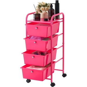 image:imageVEVOR Rolling Cart with Drawers 4 Drawer Storage Organizer Mobile Utility Cart with Steel Frame Universal Casters amp 2 Brakes for Office Classroom Craft Tools Garage Cleaning Supplies Rose Red154 L x 130 W x 320 H