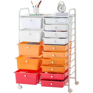 image:imageVEVOR Rolling Cart with Drawers Double Row 15 Drawer Storage Organizer Mobile Utility Cart Steel Frame Universal Casters amp 2 Brakes for Office Classroom Craft Room Studio Garage Gradient Red