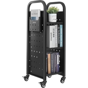 image:imageVEVOR Rolling Library Book Cart 150 lbs Capacity 177 x 130 x 346Inch Library Cart Double Sided LShaped Shelves with 2Inch Lockable Wheels Book Truck for Home Shelves Office and School Black220 LBS