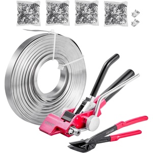 image:imageVEVOR Steel Banding Strapping Kit Heavy Duty Banding Sealer Tool with 200 ft Binding Straps 200 Metal Clasps Manual Pallet Packaging Strapping Kit for Warehouse Transportation Industrial BundlingSteel 34x400 4PC Set