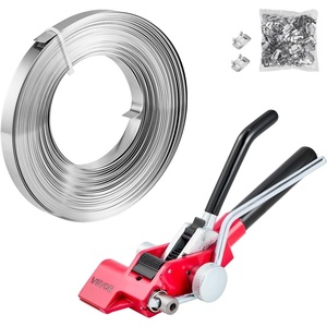 image:imageVEVOR Steel Banding Strapping Kit Heavy Duty Banding Sealer Tool with 200 ft Binding Straps 200 Metal Clasps Manual Pallet Packaging Strapping Kit for Warehouse Transportation Industrial BundlingSteel 34x100 3PC Set