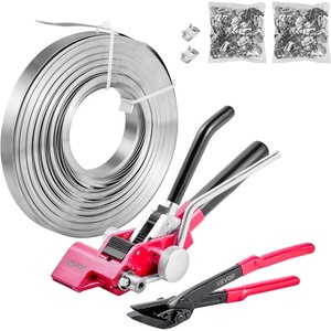 image:imageVEVOR Steel Banding Strapping Kit Heavy Duty Banding Sealer Tool with 200 ft Binding Straps 200 Metal Clasps Manual Pallet Packaging Strapping Kit for Warehouse Transportation Industrial BundlingSteel 34x200 4PC Set