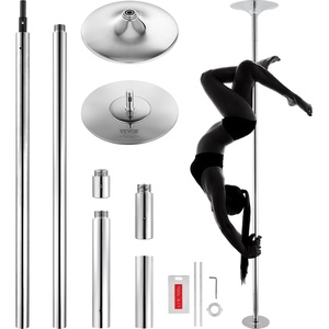 image:imageVEVOR Professional Dancing Pole Spinning Static Dancing Pole Kit Portable Removable Pole 45mm HeavyDuty Stainless Steel Pole Height Adjustable Fitness Pole for Exercise Home Club Gym SilverChromeRound